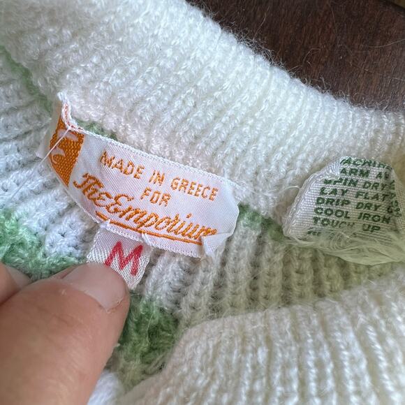 Vintage The Emporium Sweater Cardigan 12 mon white green cardigan Medium - Picture 7 of 11